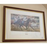 After EM Dent. A limited edition coloured Print of horses in full flight. Signed EM Dent in