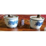 A good unusual pair of Oriental Pots with Bonsai style plants. D 8 x H 6 cm approx.