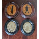 Two 19th Century Photographs of a man and a woman along with two silhouettes on satinwood of