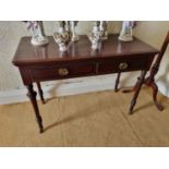 A good late 19th early 20th Century Mahogany two door Side Table on turned supports and brass