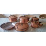 A really good set of very heavy Copper Saucepans. Largest being D 25 x H 13 cm approx.