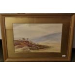 An early 20th Century Watercolour after Hicks of a moorland scene beside a lake. Signed LL.