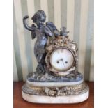 A good 19th Century Bronze and Ormolu French Clock on a marble base depicting a cherub standing