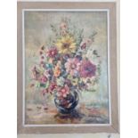 An Oil on Board still life of flowers in a vase. Signed Brooks LL. 60 x 44cm approx.