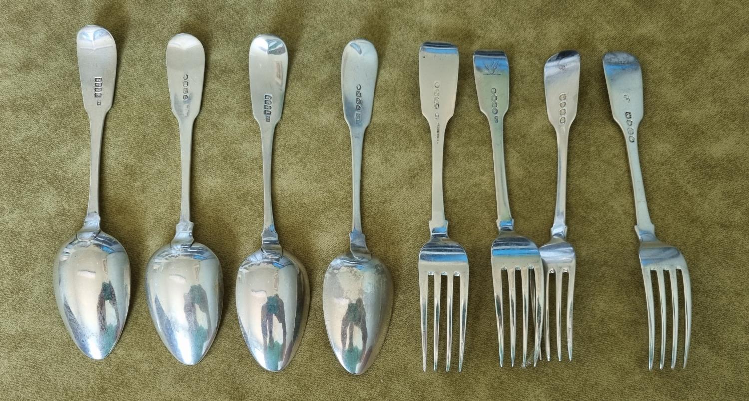 A set of four Irish Silver desert Forks from the early 1800's, various makers and dates along with - Image 2 of 2