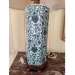 A good pair of early Oriental Green and Cream ground hand painted table Lamps with shades.