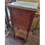 A 19th Century pitch Pine Night Cupboard with white marble top with a single door and single