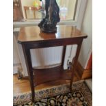 An Edwardian Mahogany and Inlaid rectangular Table with platform base. 50 x 33 x H72 cm approx.