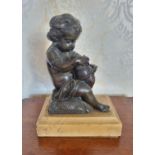 A really good pair of 19th Century Bronze figures of Children on marble bases. 14 x 10.5 x H 19 cm