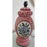 A bulbous Pink ground table Lamp with floral decoration. H46cm approx.