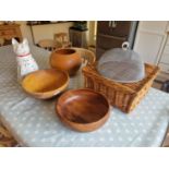 A good quantity of Items, timber bowls etc., along with a picnic basket.