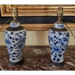 A pair of early blue ground Oriental Table Lamps.