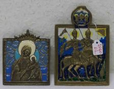 Zwei Bronze-Ikonen u. Madonna mit Kind