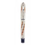 MONTEGRAPPA FOUNTAIN PEN "88TH ANNIVERSARY".Silver barrel with blue and orange enamelling.Limited