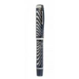 VISCONTI "RIPPLE BLUE" FOUNTAIN PEN.Blue resin barrel with mother-of-pearl with silver details and