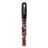DELTA 366 FOUNTAIN PEN.Red and grey marbled celluloid barrel and black cap, with silver details