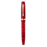 MONTEGRAPPA "ELMO" FOUNTAIN PEN.Marbled red resin barrel.Limited edition.Two-tone 18 Kts gold nib.