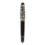 AURORA "VENEZIA" FOUNTAIN PEN.Black resin barrel with silver details and ornamentation.Limited