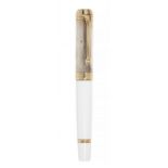 AURORA "SANTA SINDONE" FOUNTAIN PEN.White resin barrel with gold-plated details and cap in silver