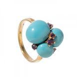 Pomellato 18kt yellow gold ring with turquoises and amethysts. Capri model. Measurements: 18.1 mm (