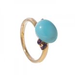 Pomellato ring in 18kt yellow gold, turquoise and amethysts. Capri Collection. Measurements: 18.2 mm