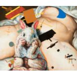 JAN VALDES TÉLLEZ (Cuba, 1979). "Pink Fluffy Bunny", 2021.Oil on canvas.Attached certificate of