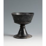 Chalice from Etruscan culture, 6th century BC.Black buccaneer pottery.Measurements: 16.5 x 17 x 15