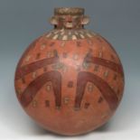 Large globular vessel; Nazca Huari culture, Peru, 1500-100 BC.Polychrome pottery.It has restitutions