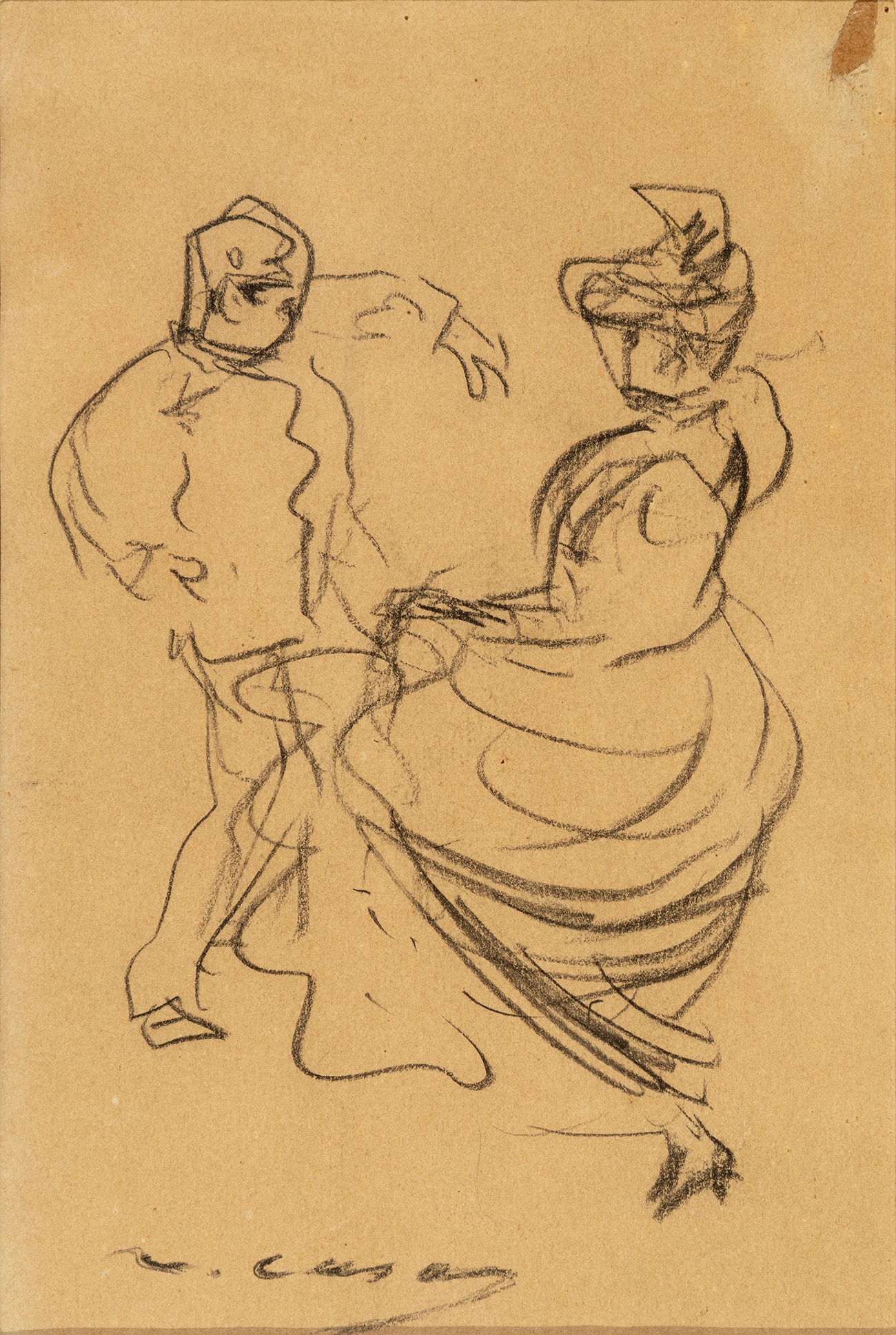 RAMON CASAS CARBÓ (Barcelona, 1866 - 1932)."Couple dancing".Charcoal drawing on paper.Signed at