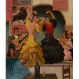 Spanish school, ca. 1900."Flamenco Tablao in Seville".Oil on canvas.Signed "G. Tela" in the lower