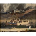 RAFAEL DURANCAMPS (Sabadell, 1891 - Barcelona, 1979)."El Escorial".Oil on tablex.Signed in the lower