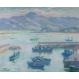 GASPAR MONTES ITURRIOZ (Irun, Gipuzkoa, 1901-1998)."Fishing port".Oil on canvas.Signed in the