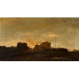 MODEST URGELL INGLADA (Barcelona, 1839 - 1919)."Rural View at Sunset".Oil on canvas.Signed in the