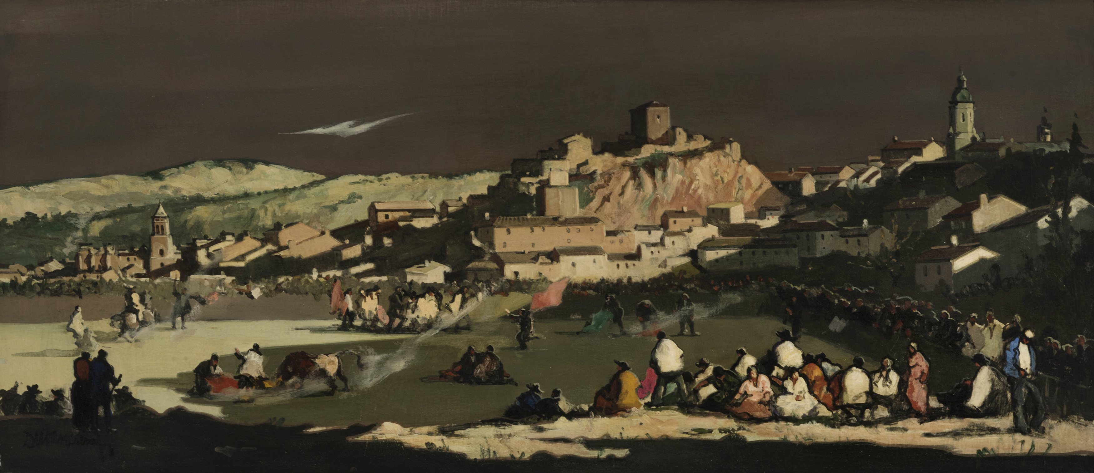 RAFAEL DURANCAMPS (Sabadell, 1891 - Barcelona, 1979)."Capea en Loja".Oil on canvas.It presents