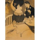 JOAN CARDONA I LLADÓS (Barcelona, 1877-1957)."Couple in a Café", ca.1900.Pencil, charcoal and