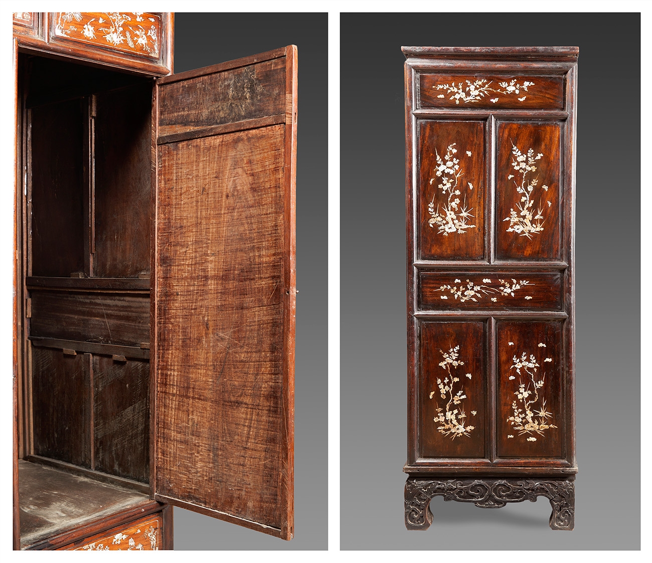 Important Chinese cabinet; Qing Dynasty, circa 1720-30.Rosewood with mother-of-pearl inlay. - Image 4 of 7