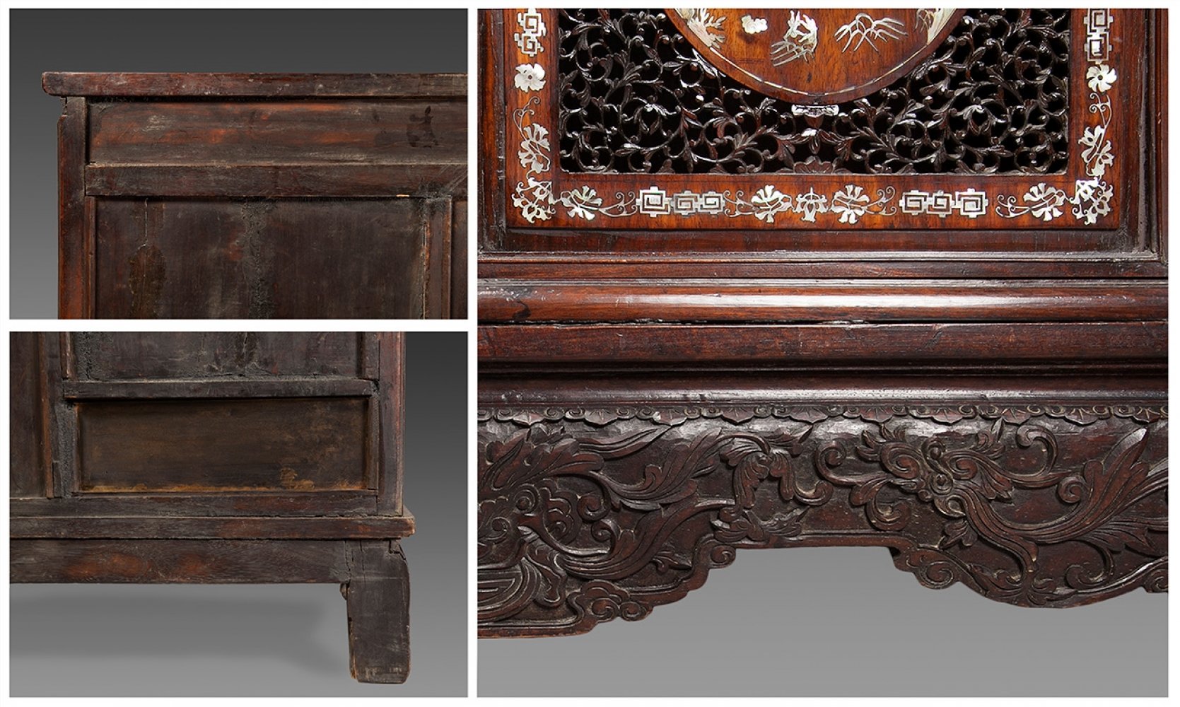 Important Chinese cabinet; Qing Dynasty, circa 1720-30.Rosewood with mother-of-pearl inlay. - Image 6 of 7