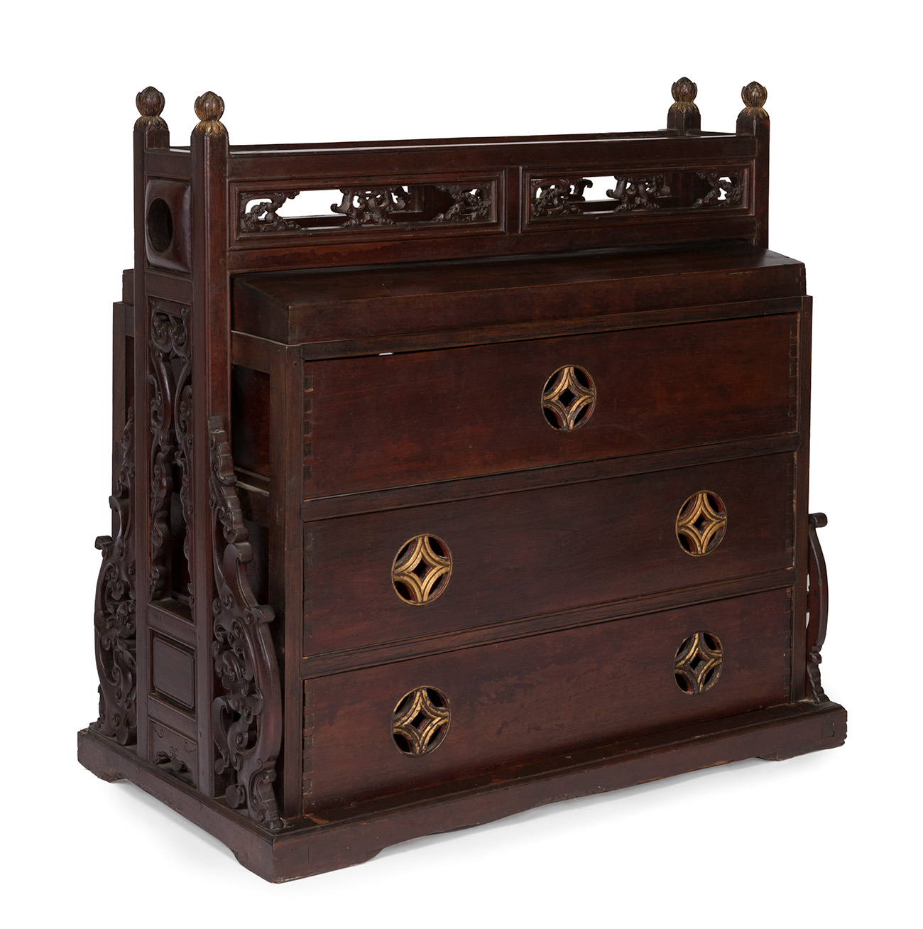 Commode. China, Qing Dynasty, 19th century.Rosewood. Measurements: 96 x 89 x 53 cm.A rare piece of