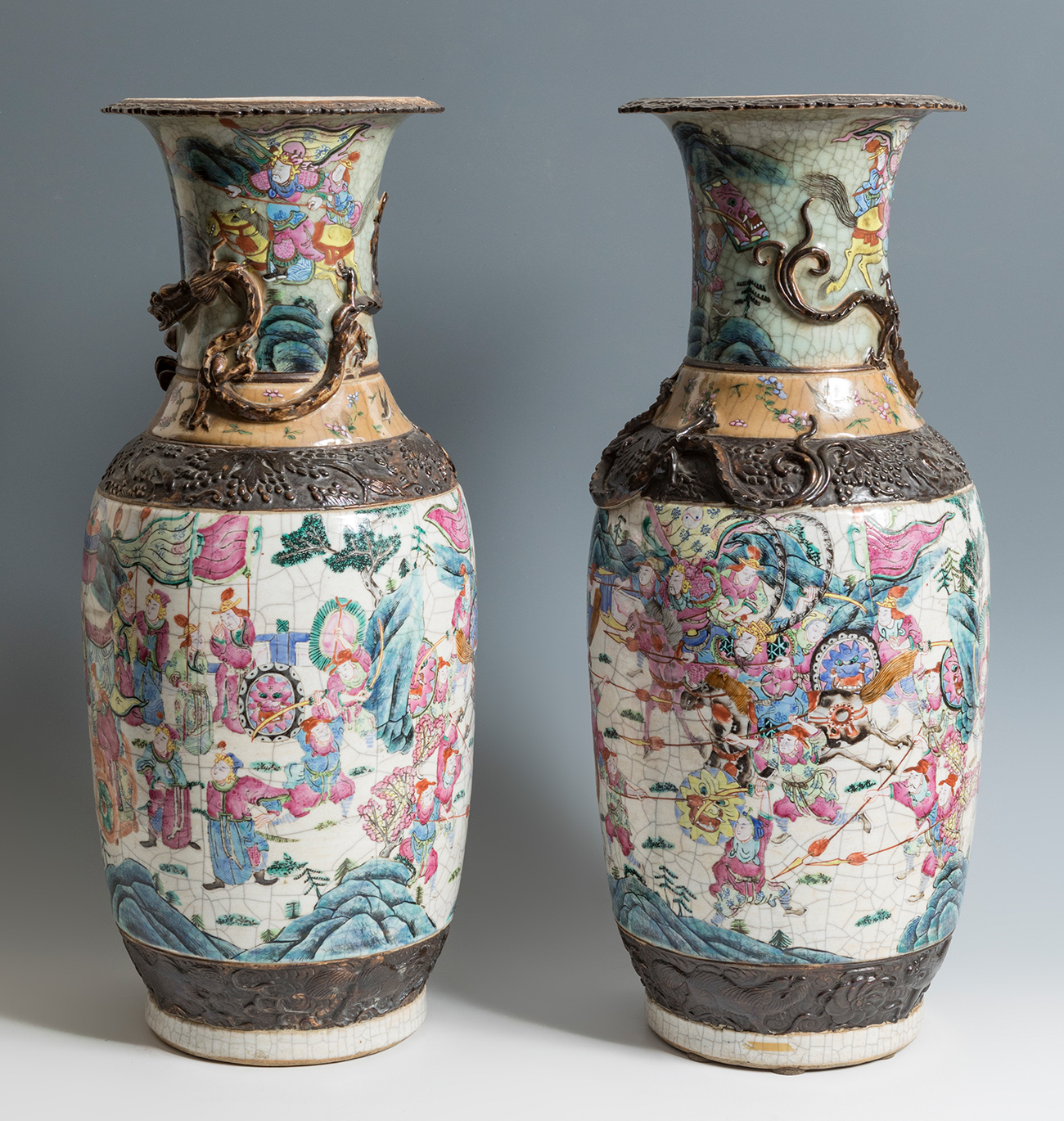 Pair of Chinese vases, late 19th century.Enamelled porcelain and bronze.Stamps on the base. - Image 6 of 6