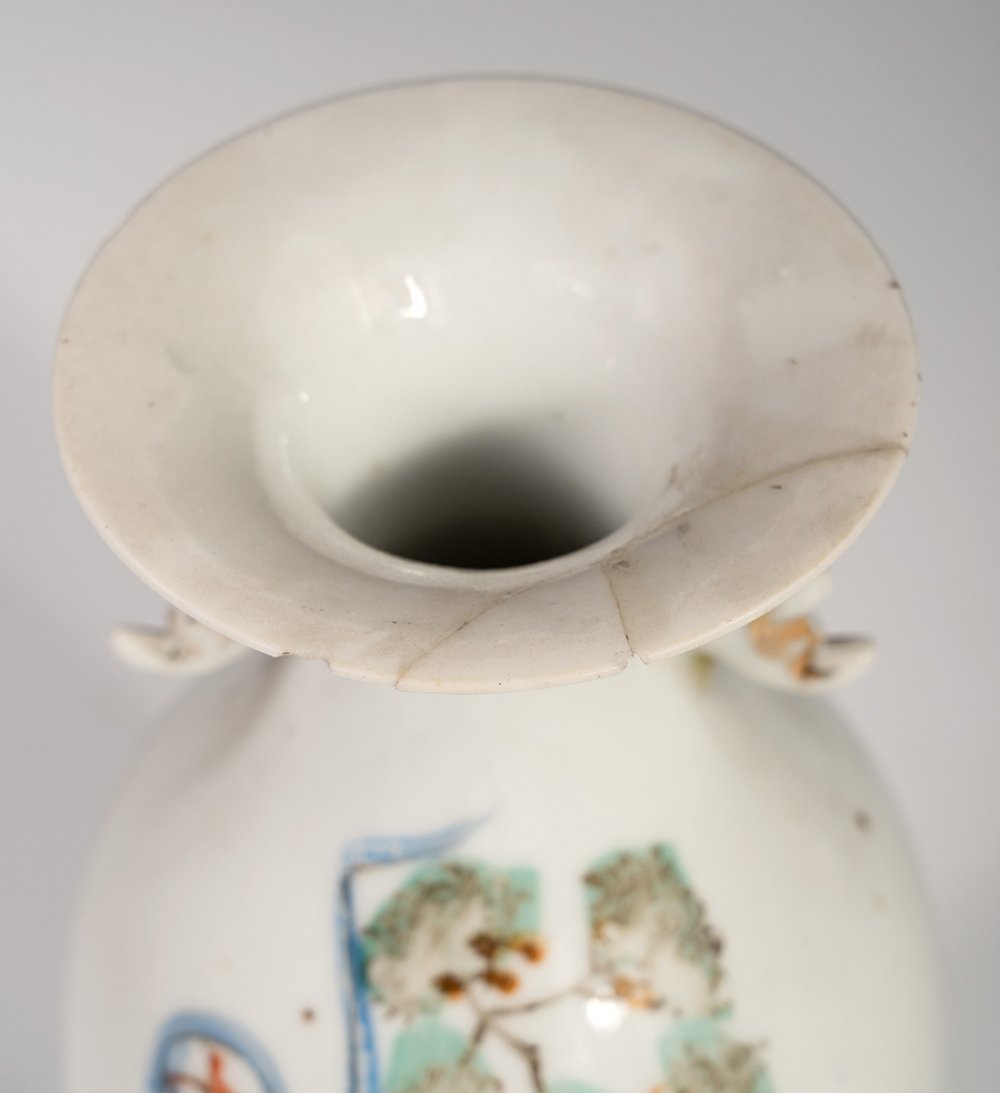 Pair of vases. China, Qing period, late 19th century.Enamelled porcelain.Seal on the base, on one of - Image 2 of 4