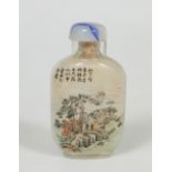 Snuff bottle; China, 20th century.Painted glass.Size: 7 x 3,5 cm.Snuff bottle made of painted