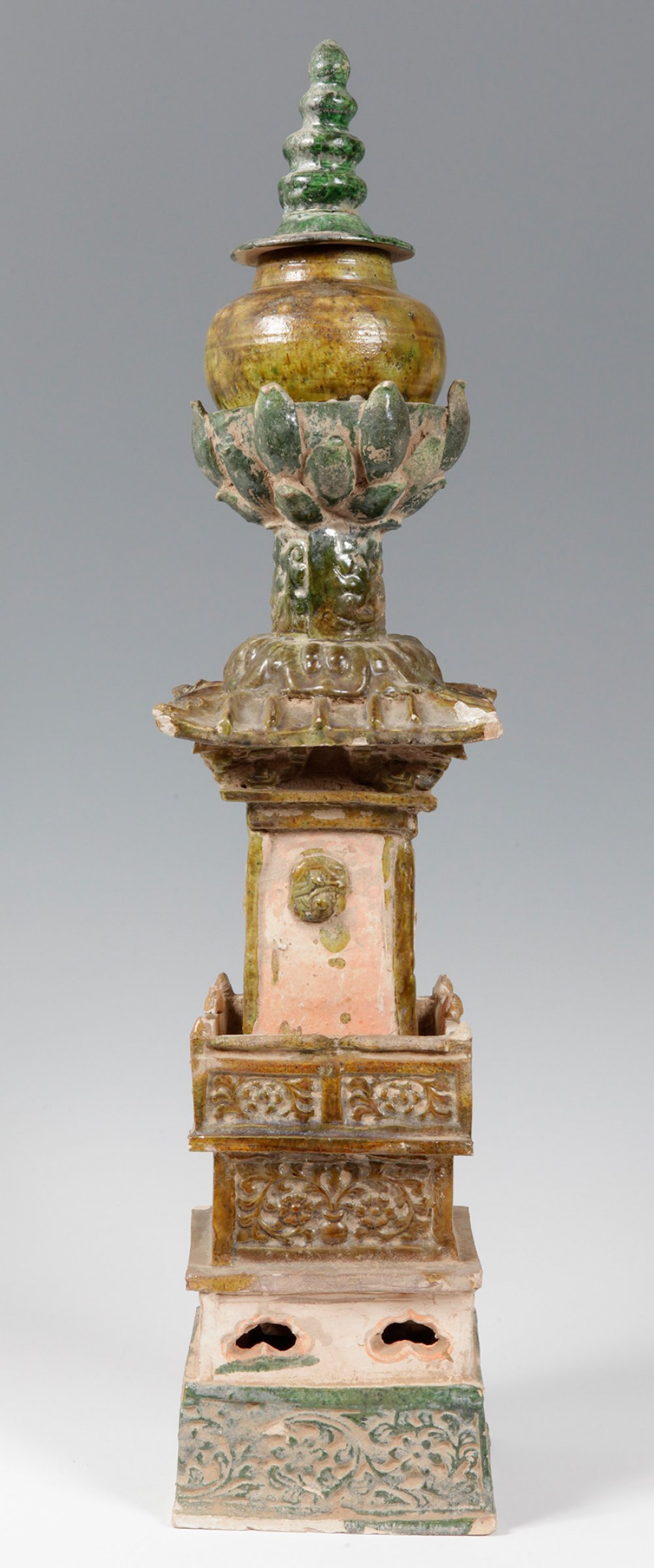 Funerary tower; China, Nanjing, Ming dynasty, 1368-644.Sancai glazed pottery, consisting of four - Image 3 of 4