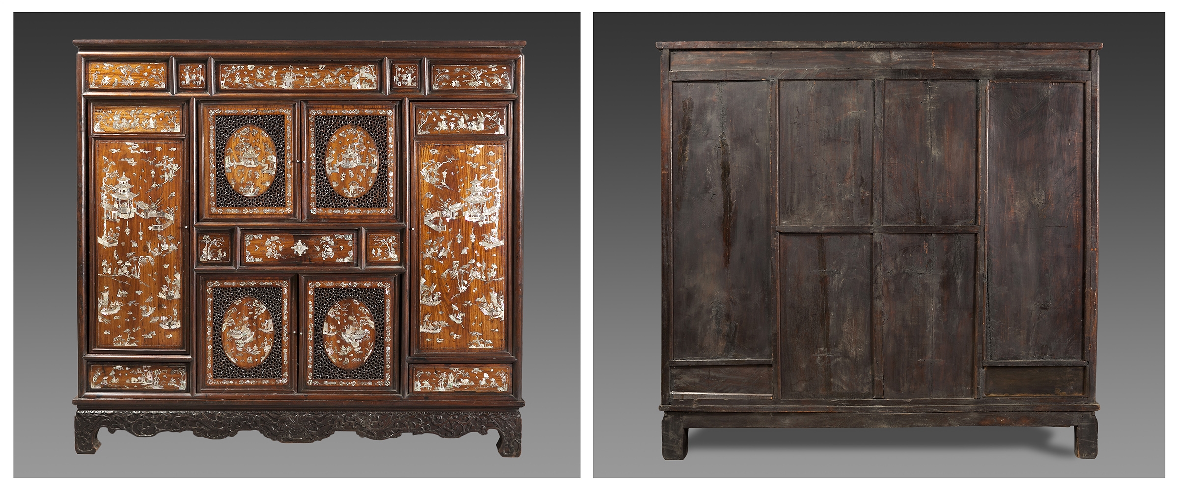 Important Chinese cabinet; Qing Dynasty, circa 1720-30.Rosewood with mother-of-pearl inlay. - Image 7 of 7