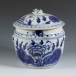 Tureen. China, 19th century.Blue and white porcelain.With inscription.With marks of use.