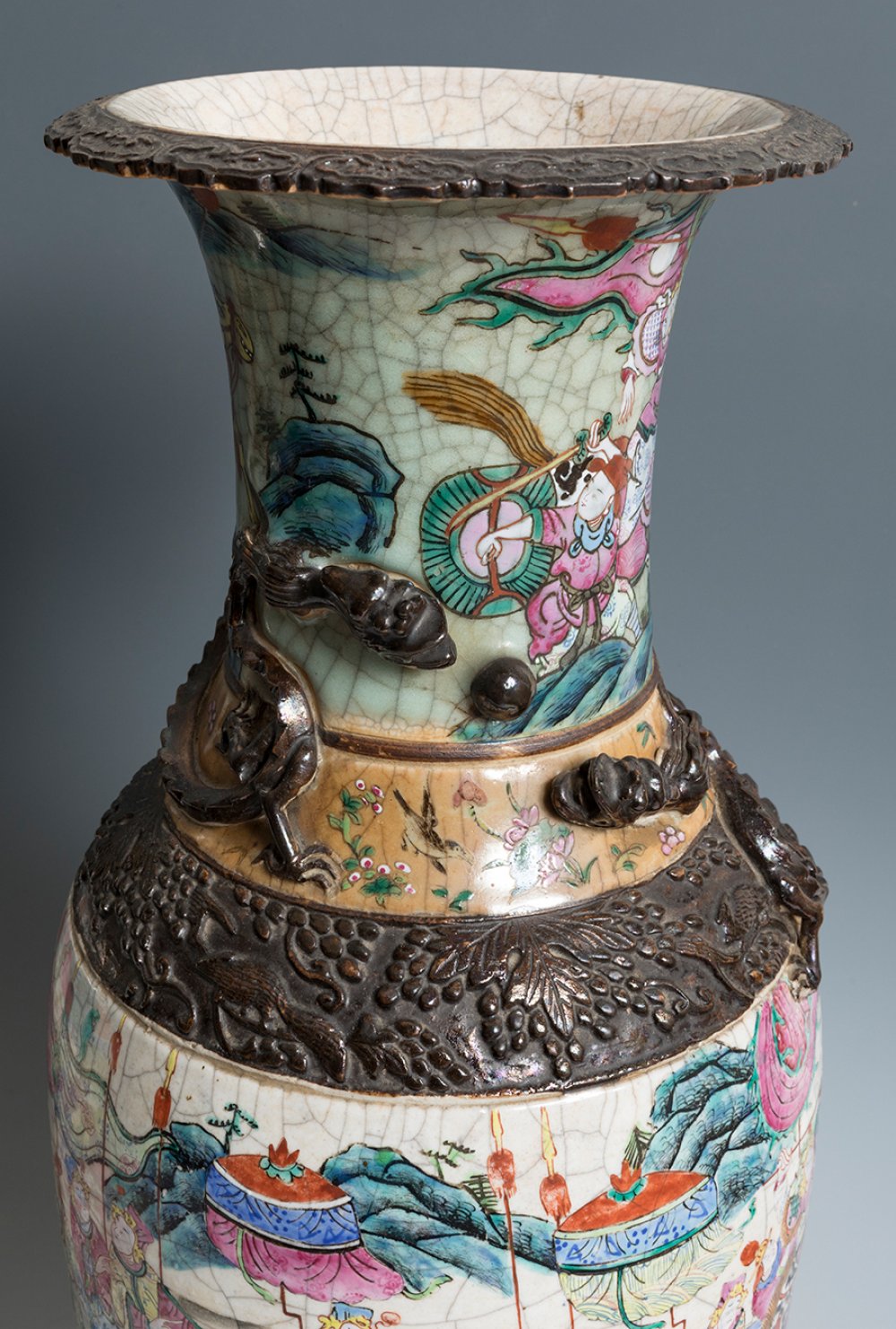 Pair of Chinese vases, late 19th century.Enamelled porcelain and bronze.Stamps on the base. - Image 5 of 6