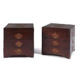 Pair of storage boxes. China, 19th century.Rosewood.They show marks of use and some faults.With
