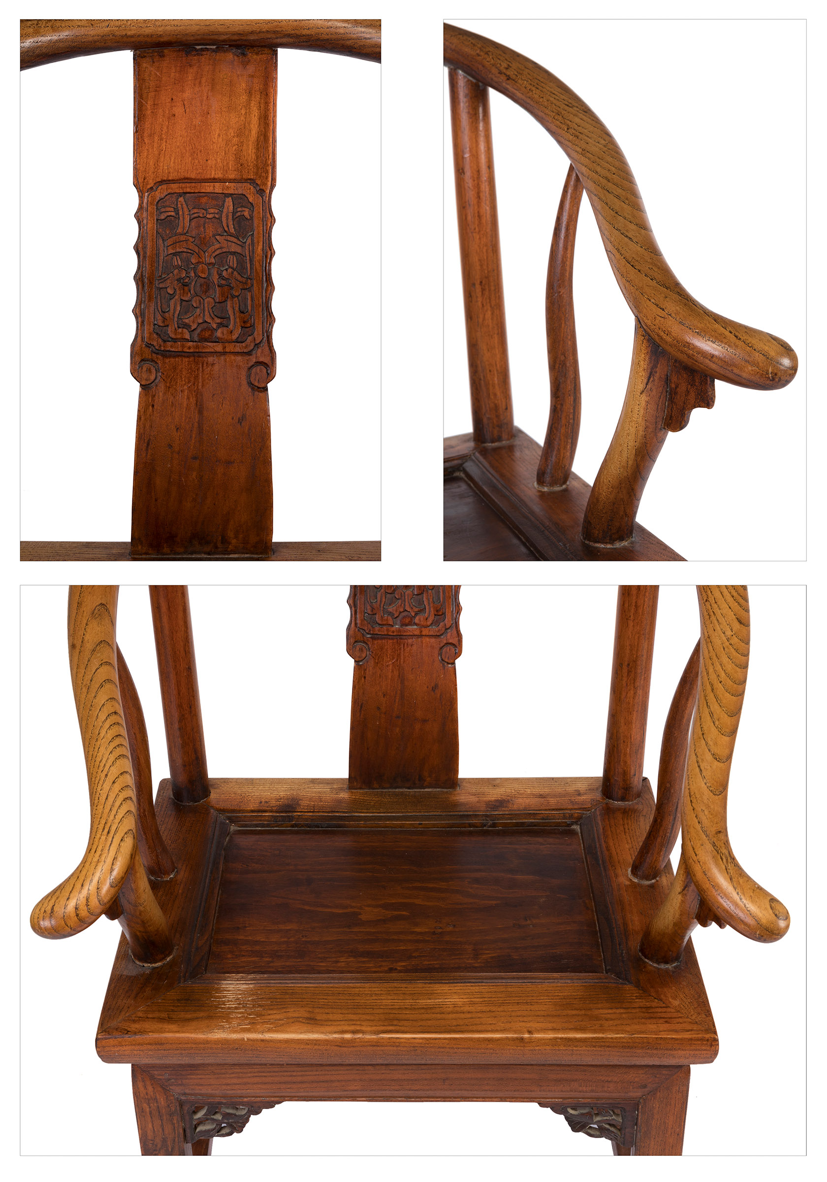 Horseshoe chair. China, 19th century.Jumu (southern elm) wood.With an export stamp on the back of - Image 3 of 7