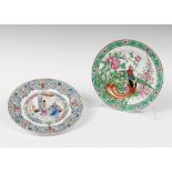Pair of plates; China, early 20th century.Porcelain. Green Family style.With seals on the base.