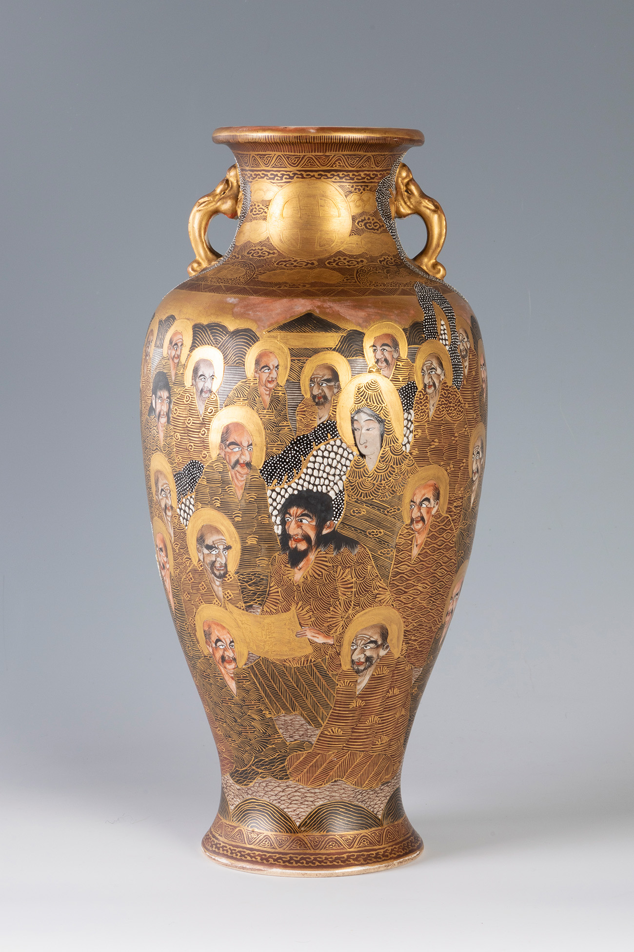 Satsuma vase. Japan, Meiji period (1864-1911).Glazed and gilded ceramic.Signed on the back of the