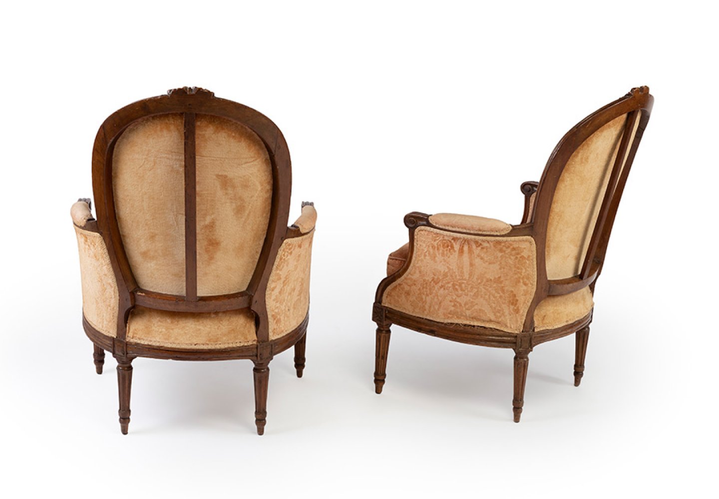 Set of two Louis XVI armchairs, second half of the 18th century, and a matching footrest of later - Image 2 of 7